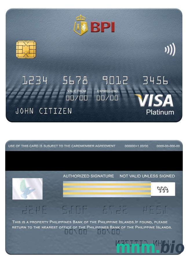 Philippines Bank of the Philippine Islands visa platyna karta przykład w formacie PSD
